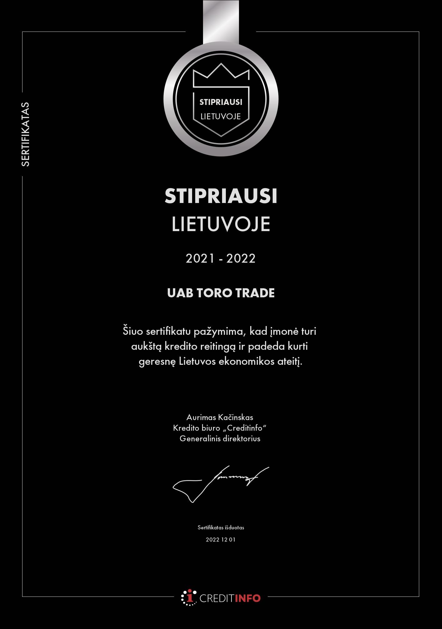 ToroTrade-sertifikatas-stipriausi-lietuvoje-2022-01-LT
